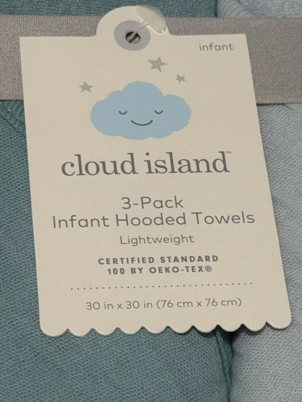 3 pk Baby Muslin Hooded Towel Set Cloud Island New Baby Gift French Terry